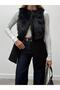 Women's Fur-Detail Melton Black Vest - 2