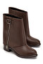 Women's Bitter Brown Leather Side Zipper Buckle Detailed Boots