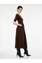 U Neck Short Sleeve Belt Detail A-Line Long Dress - 2