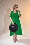 1112080 Women's Plus Size Skirt Buttoned Flared Dress Green - 2