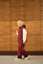 Women's Double Pocket Hooded Vest Set Set Claret Red - 3