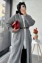 Baklava Pattern Long Knitwear Women's Cardigan – Gray - 7