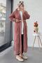 Baklava Pattern Long Knitwear Women's Cardigan – Dusty Rose - 3