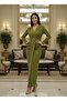 Imported Crepe Fabric Special Design Maxi Dress with Buckle and Shawl Detailing - 5