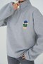 Teddy Bear Embroidery Detail Half Zipper Sweatshirt - 2