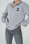 Teddy Bear Embroidery Detail Half Zipper Sweatshirt - 3