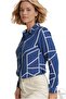 Women's Navy Blue Geometric Striped Viscose Long Sleeve Plus Size Shirt - 2