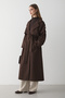 Women’s Brown Double-Breasted Belted Long Trench Coat - 6