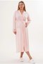Women's Pink Special Design Lace Detailed Maternity Pajama Set with Dressing Gown 3-Piece Set