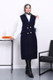 Navy Blue Buttoned Long Boucle Vest - 2