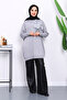 Gray Cold Yarn Floral Detailed Knitwear Tunic - 2