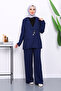 Navy Blue Buttoned Jacket and Pants Set