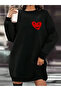 Women's Red Heart Printed Fleece Sweatshirt Dress
