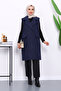 Navy Blue Double-Breasted Collar Lined Cashmere Vest - 2