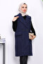 Navy Blue Double-Breasted Collar Lined Cashmere Vest - 3