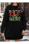 Christmas Elf Printed Black Fleece Sweatshirt Dress