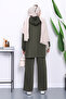 Khaki Zippered Tunic and Modal Pants Set - 4