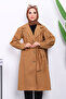 Camel Balloon Sleeve Waist Belted Cashmere Coat - 3