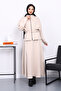 Beige Waist Detailed Jacket and Skirt Scuba Suit - 2