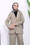 Khaki Buttoned Jacket and Pants Set - 3