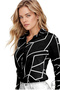Women's Black Geometric Striped Viscose Plus Size Long Sleeve Shirt - 4