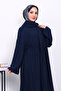Navy Blue Crew Neck Belted Dress - 3