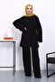 Black Crew Neck Side Slit Set