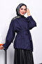 Navy Blue Sleeve Epaulettes Lined Suede Jacket - 3
