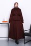 Burgundy Waist Detailed Jacket and Skirt Scuba Suit