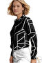 Women's Black Geometric Striped Viscose Plus Size Long Sleeve Shirt - 5