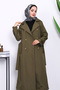 Khaki Kravuze Collared Belted Lined Trench Coat - 3