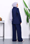 Navy Blue Buttoned Jacket and Pants Set - 4