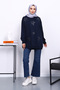 Navy Blue Crew Neck Stone Modal Sweatshirt - 2