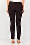 Women Cigarette Fit Birdseye Pattern Straight Leg Pants, Dark Brown - 3