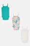 Toddlers Girl 3 Pcs Square Neck Allover Print Sleeveless Rompers, Multicolor - 3