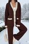 Women's Knitwear Double Set - Cardigan with 2 Front Metal Buttons and Wide Leg Pants Set Lap-002 - 5