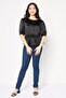 Women Round Neck Plain 3/4 Sleeve Blouse, Black - 4