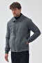 Men's Gray Color Slim Fit Zippered Quilted Cashmere Coat - 5