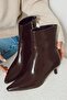 Kiss Pointed Toe Kitten Heel Zippered Women's Boots Bootie Wooden Heel Suede - 3