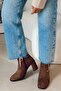 Timeless Blunt Toe Heeled Zippered Women's Boots Bootie Brown Suede - 4