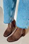 Timeless Blunt Toe Heeled Zippered Women's Boots Bootie Brown Suede - 2