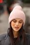 Women's Powder Pink Soft Textured Ribbed Knitwear Winter Beanie - 2