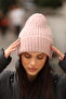 Women's Powder Pink Soft Textured Ribbed Knitwear Winter Beanie - 3