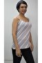 Blue Cream Latte Striped Rope Strap Combed Viscose T-Shirt - 6