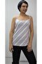 Blue Cream Latte Striped Rope Strap Combed Viscose T-Shirt - 7