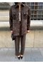 Women's Velvet Fabric Double Pocket Flap Shirt and Pants Set - 4