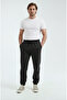 Black Men's Regular Sweatpants with Elasticated Cuffs, 3 Thread Soft Cotton Fabric - 3