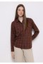 Regular Fit Shirt Neck Plaid Women's Brown Long Sleeve Shirt