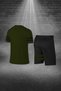 Over Size Men's Khaki Dri-Fit Unprinted Round Neck Short Sleeve T-Shirt Shorts Bottom Top Sports Set (4XL -1 - 4