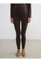 Brown Maternity Leggings with Abdominal Panels - 2